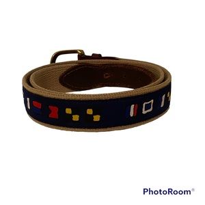THE BELTED COW BELT BLUE NAUTICAL FLAGS TAN CANVAS SIZE 38 USA MENS ACCESSORY